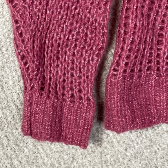 Free People open knit sweater alpaca wool blend S burgundy wine boho sheer - Picture 2 of 8